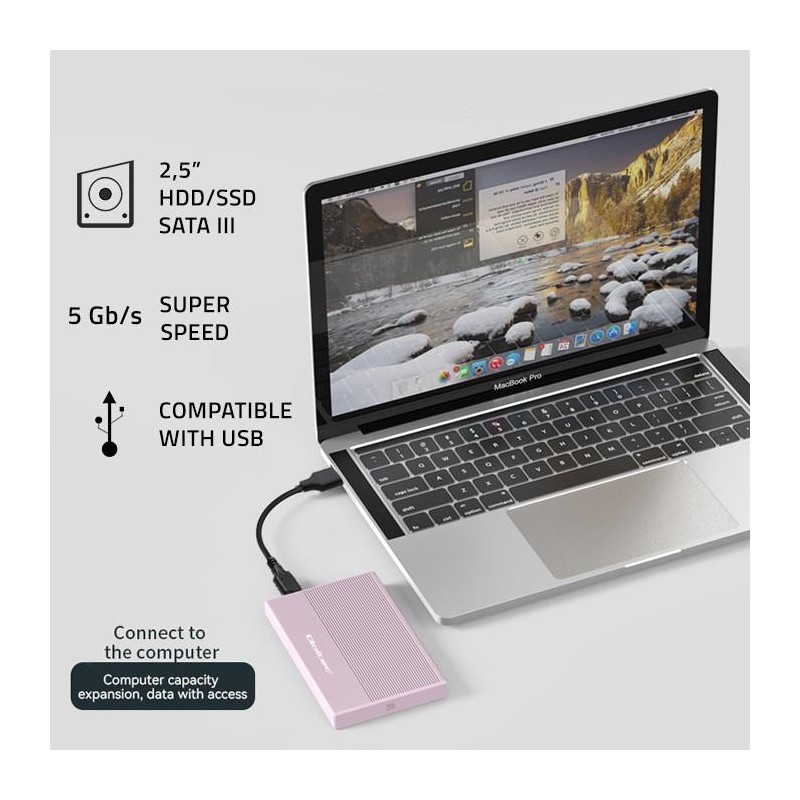 Obudowa/kieszeń Qoltec na dysk SSD HDD 2.5" | SATA | USB 3.0 | Super speed 5Gb/s | 2TB | Różowy