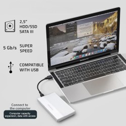 Obudowa/kieszeń Qoltec na dysk SSD HDD 2.5" | SATA | USB 3.0 | Super speed 5Gb/s | 2TB | Srebrny