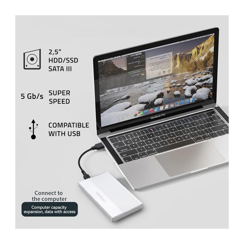 Obudowa/kieszeń Qoltec na dysk SSD HDD 2.5" | SATA | USB 3.0 | Super speed 5Gb/s | 2TB | Srebrny