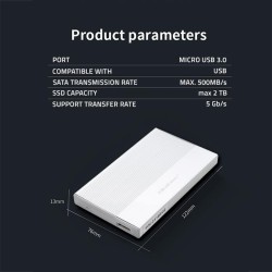 Obudowa/kieszeń Qoltec na dysk SSD HDD 2.5" | SATA | USB 3.0 | Super speed 5Gb/s | 2TB | Srebrny