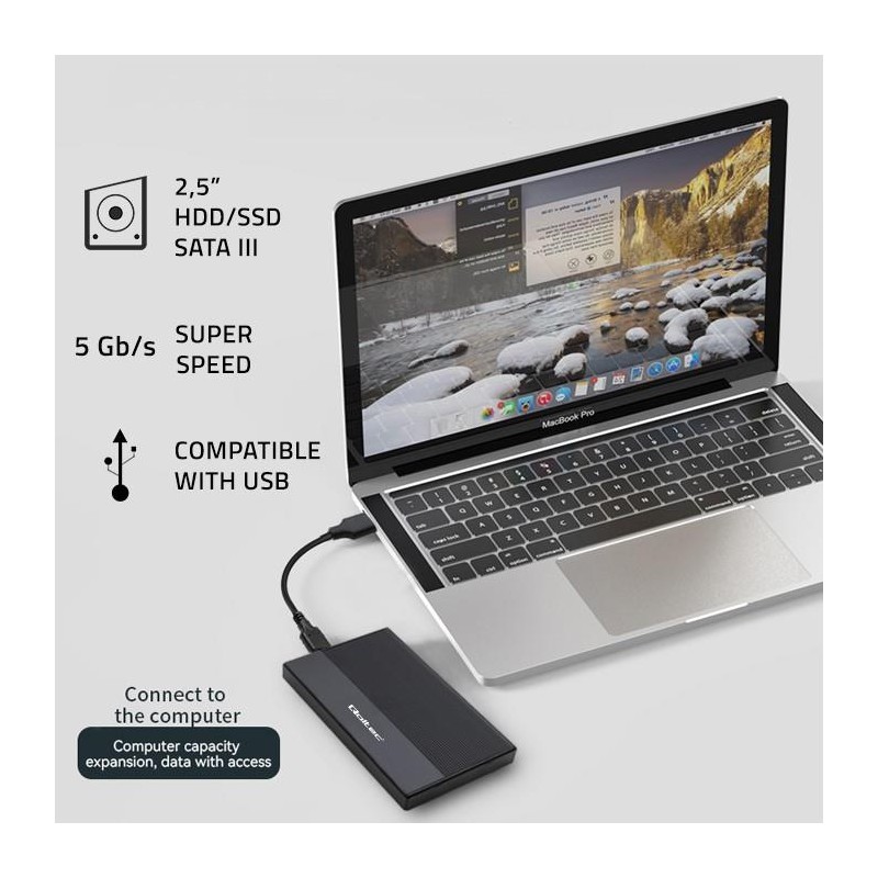 Obudowa/kieszeń Qoltec na dysk SSD HDD 2.5" | SATA | USB 3.0 | Super speed 5Gb/s | 2TB | Czarny
