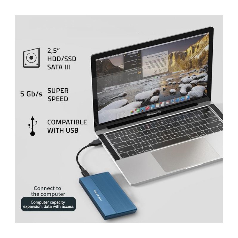 Obudowa/kieszeń Qoltec na dysk SSD HDD 2.5" | SATA | USB 3.0 | Super speed 5Gb/s | 2TB | Niebieski
