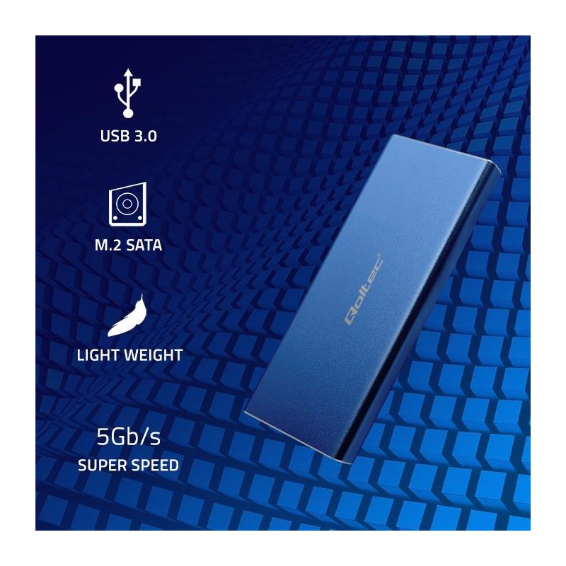 Obudowa/kieszeń Qoltec na dysk M.2 SSD | SATA | NGFF | USB 3.0 | Super speed 5Gb/s | 2TB | Niebieski