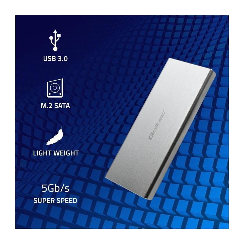 Obudowa/kieszeń Qoltec na dysk M.2 SSD | SATA | NGFF | USB 3.0 | Super speed 5Gb/s | 2TB | Srebrny