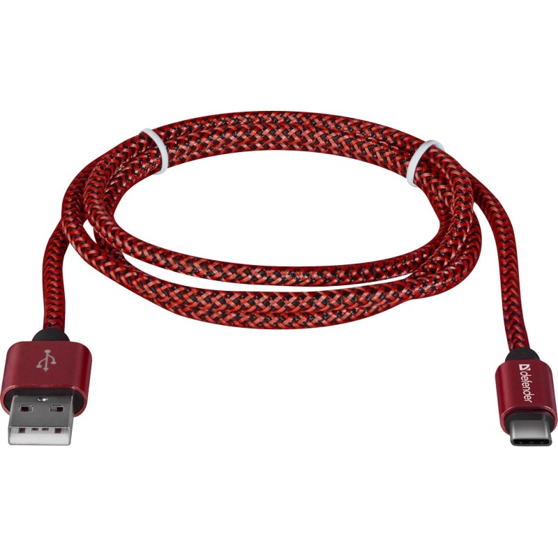 Kabel USB Defender AM-TYPE C 1m 2,1A czerwony
