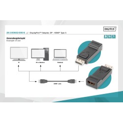 Adapter DIGITUS DisplayPort, DP-HDMI typA, M/Ż