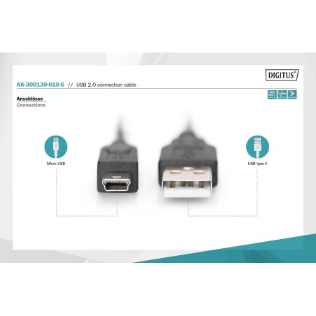 Kabel USB2.0 DIGITUS AK-300130-010-S Canon USB A/miniUSB B 1m