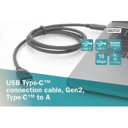 Kabel DIGITUS USB 3.1 Gen.2 SuperSpeed+ 10Gbps Typ USB C/A M/M, PD, czarny 1m