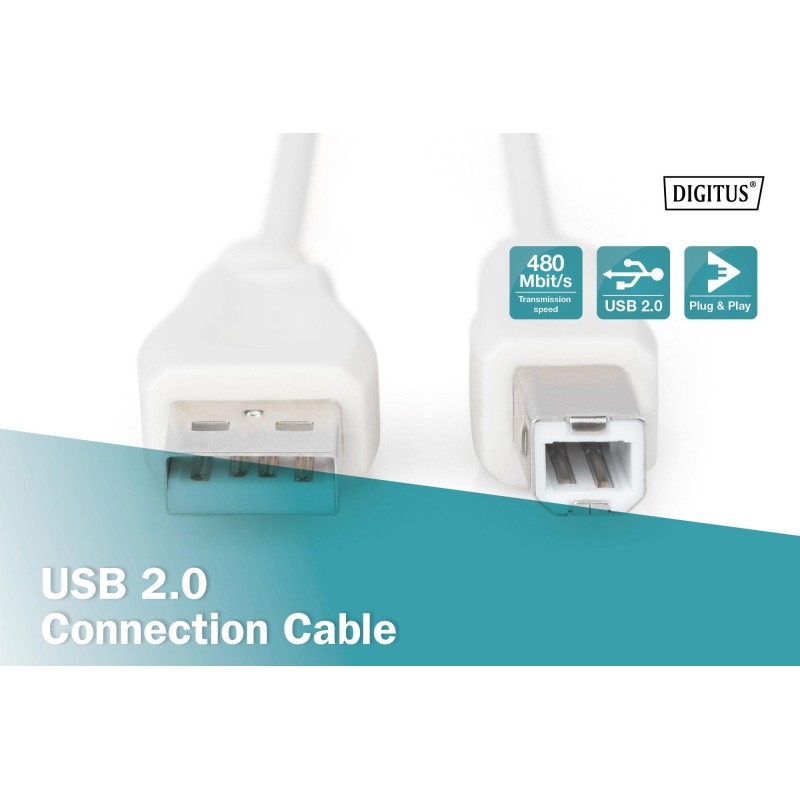 Kabel drukarkowy DIGITUS USB 2.0 A/M - B/M, 3m beżowy