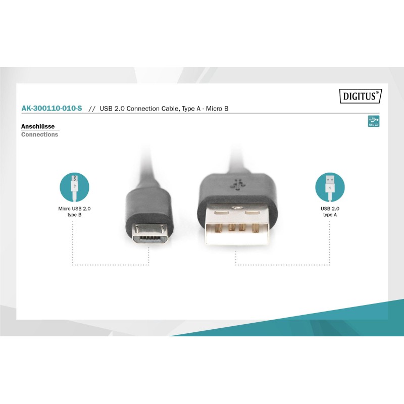 Kabel USB DIGITUS 2.0, typ A - B micro, 1m czarny