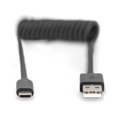 Kabel USB 2.0 DIGITUS spiralny USB A/USB C, PD 60W, czarny, max. 1m