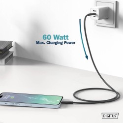 Kabel zasilający DIGITUS silikonowy USB-C - USB-C, USB 2.0 60W, 0,5m czarny