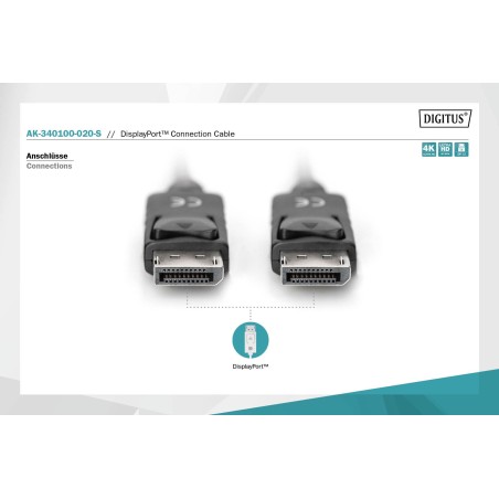 Kabel DisplayPort DIGITUS z zatrzaskami 4K 60Hz UHD Typ DP/DP M/M czarny 2m