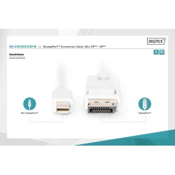Kabel DisplayPort DIGITUS DP/M-DPmini /M, 1.1a biały, 3m
