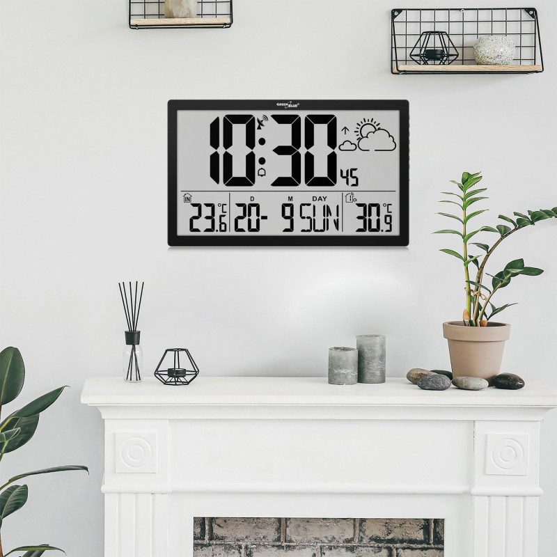 Zegar ścienny LCD bardzo duży GreenBlue GB218 temperatura, data
