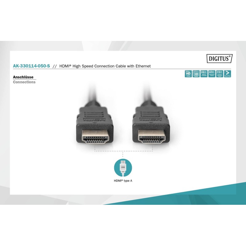 Kabel HDMI DIGITUS AK-330114-050-S Highspeed 1.4 z Eth. HDMI A/HDMI A 5m