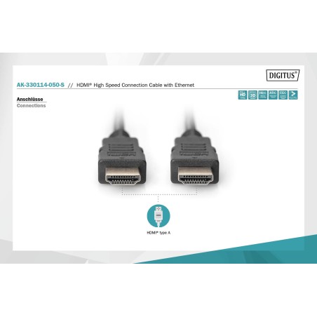 Kabel HDMI DIGITUS AK-330114-050-S Highspeed 1.4 z Eth. HDMI A/HDMI A 5m