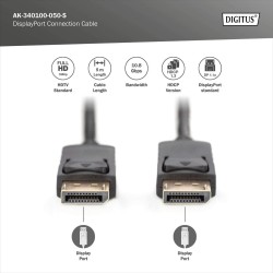 Kabel DisplayPort DIGITUS z zatrzaskami 1080p 60Hz FHD Typ DP/DP M/M czarny 5m
