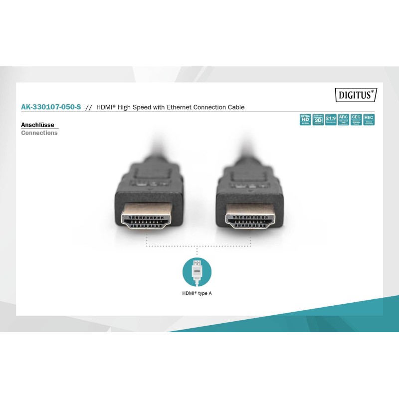 Kabel DIGITUS połączeniowy HDMI 1.4 High Speed Ethernet 4K30Hz UHD HDMI A/HDMI A M/M czarny 5m