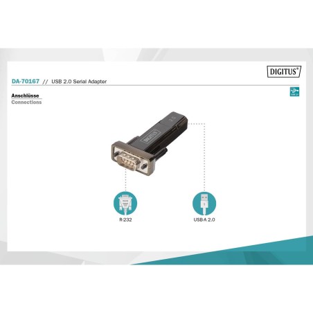 Konwerter(Adapter) DIGITUS DA-70167 USB 2.0 do RS232 (DB9) z kablem Typ USB A M/Ż 0,8m