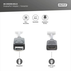 Kabel adapter DIGITUS DisplayPort, DP-HDMI typA, M/Ż 0,15m, DP 1.2