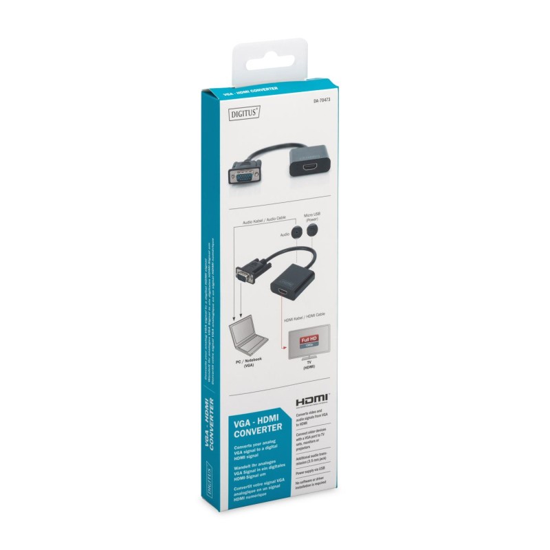 Kabel adapter DIGITUS VGA do HDMI 1080p FHD audio 3.5mm MiniJack