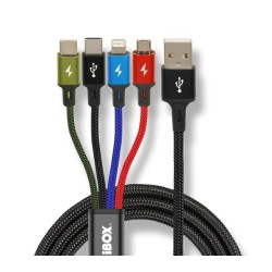 Kabel USB iBOX multi 4w1: 2x USB-C, micro USB, Ligtning - kolorowy