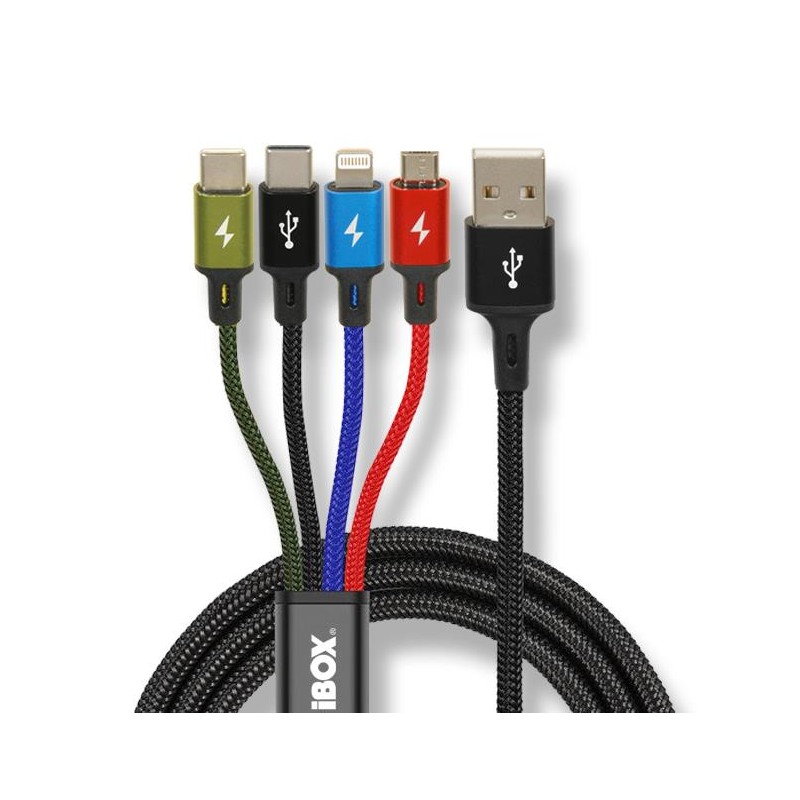 Kabel USB iBOX multi 4w1: 2x USB-C, micro USB, Ligtning - kolorowy