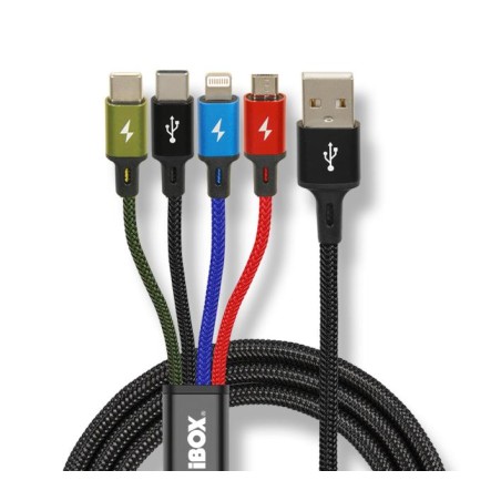 Kabel USB iBOX multi 4w1: 2x USB-C, micro USB, Ligtning - kolorowy