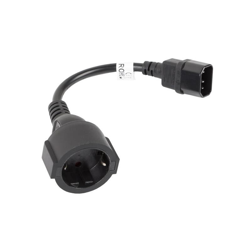 Przedłużacz kabla zasilającego Lanberg IEC 320 C14 - Schuko (F) 0,2m czarny