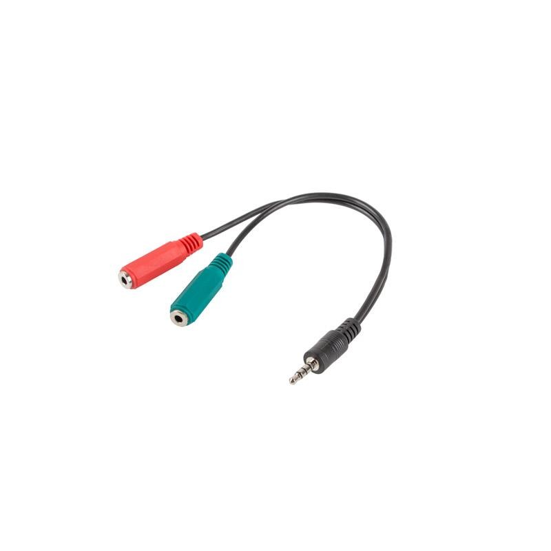 Kabel adapter Lanberg Minijack 3,5mm 4-pin (M) - 2x Minijack 3,5mm 3-pin (F) (słuchawki + mikrofon) 0,2m czarny