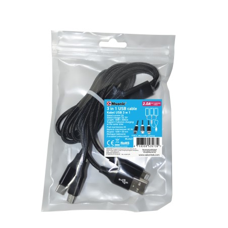 Kabel Msonic MLU621 3w1 Mircro USB/USB C/ Lightning