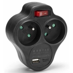 Rozgałęźnik sieciowy podwójny z wyłącznikiem + USB-A + USB-C MONTIS MT144-BK czarny