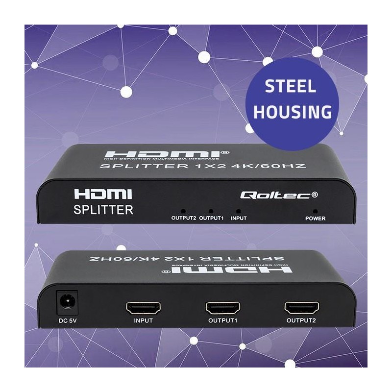 Rozdzielacz aktywny Qoltec Splitter 2 x HDMI 4K x 2K | 6Gb/s | 60Hz