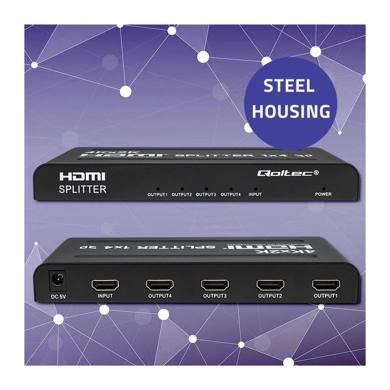 Rozdzielacz aktywny Qoltec Splitter 4 x HDMI 4K x 2K | 3.4Gb/s