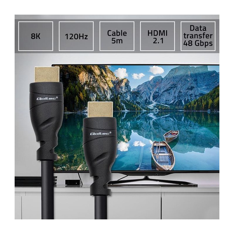 Kabel HDMI QOLTEC v2.1 Ultra High Speed 8K | 60Hz | 26AWG | GOLD | 5m