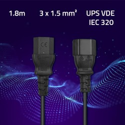 Kabel zasilający Qoltec IEC C13/C14 | 3x1.5mm2 | 1.8m