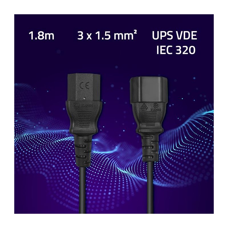 Kabel zasilający Qoltec IEC C13/C14 | 3x1.5mm2 | 1.8m