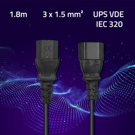 Kabel zasilający Qoltec IEC C13/C14 | 3x1.5mm2 | 1.8m