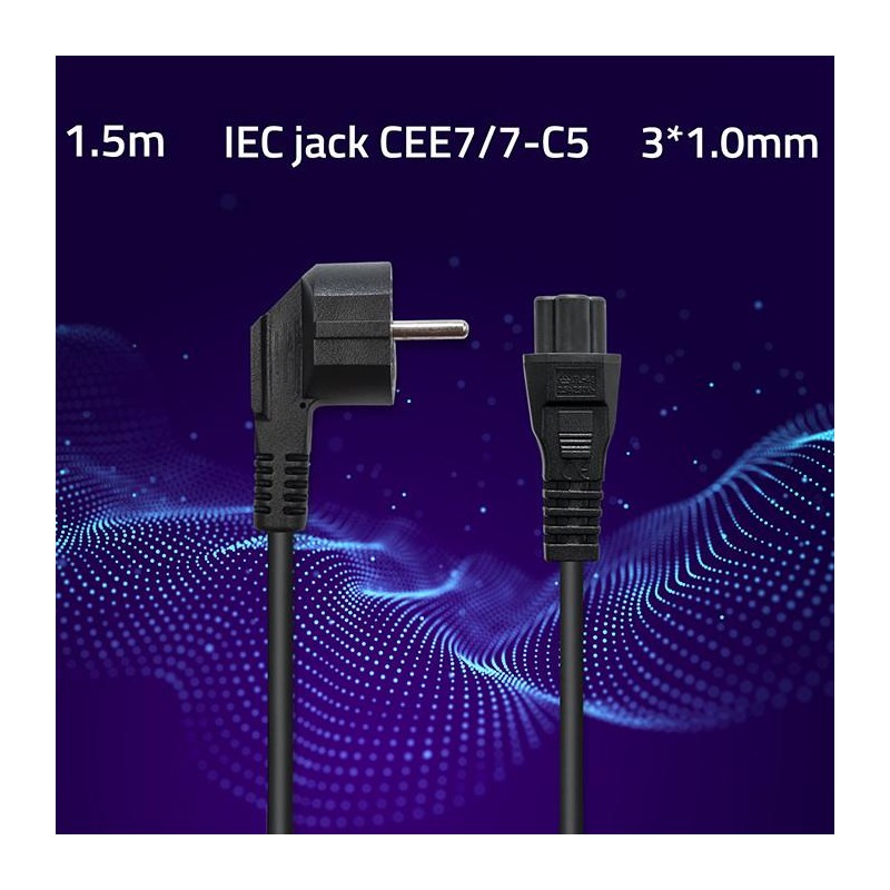 Kabel zasilający Qoltec kątowy SCHUKO | IEC C5 | Koniczynka | 3x1.0mm2 | 1.5m