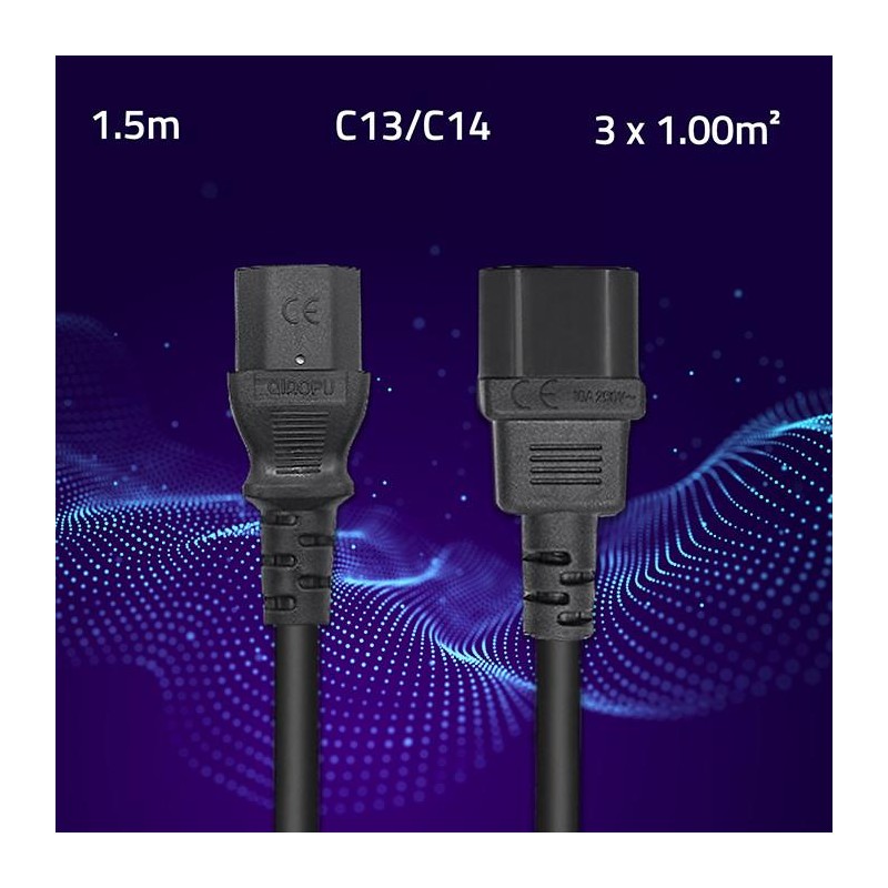 Kabel zasilający Qoltec do UPS | IEC C13/C14 | 3x1.0mm2 | 1.5m