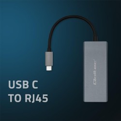 Kabel adapter Qoltec USB-C na RJ45 Ethernet | 1000Mb/s | Aluminiowa obudowa
