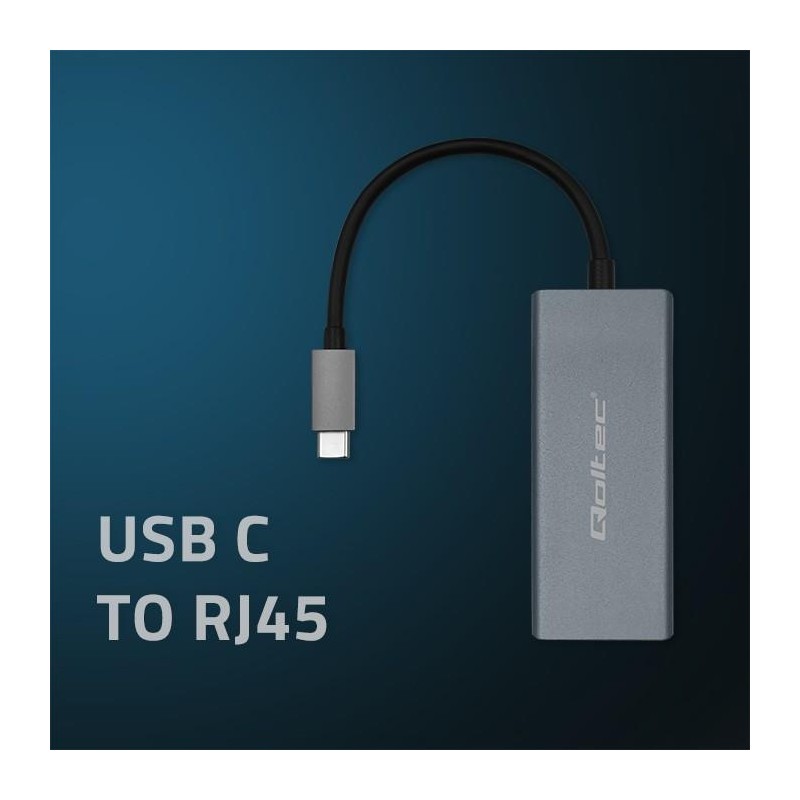 Kabel adapter Qoltec USB-C na RJ45 Ethernet | 1000Mb/s | Aluminiowa obudowa