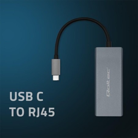 Kabel adapter Qoltec USB-C na RJ45 Ethernet | 1000Mb/s | Aluminiowa obudowa
