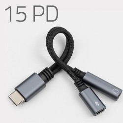 Kabel adapter Qoltec 2w1 USB-C - USB-C + Jack 3.5mm, PD 15W, 0,1m