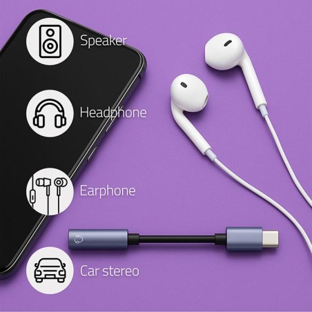 Kabel adapter Qoltec USB-C - Jack 3.5mm, 0,1m