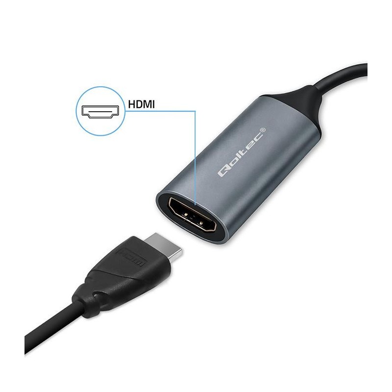 Kabel adapter Qoltec USB-C USB-A | HDMI | 4K 30Hz | Aluminium