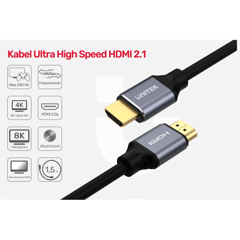 Kabel HDMI Unitek C137w v2.1 8K, UHD, 120Hz M/M 1,5m