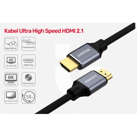 Kabel HDMI Unitek C137w v2.1 8K, UHD, 120Hz M/M 1,5m