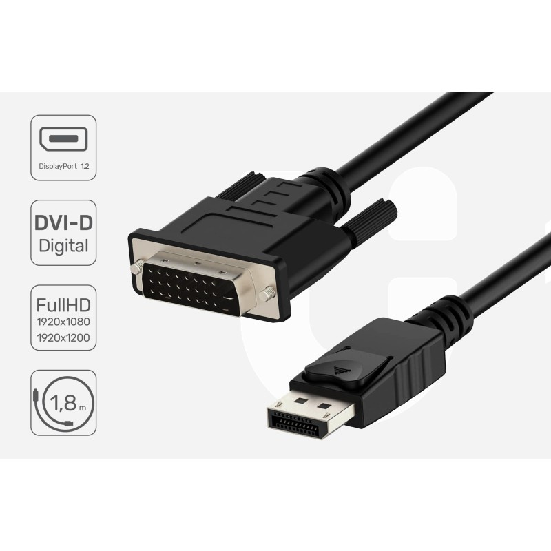 Kabel adapter Unitek Y-5118BA Displayport - DVI-D M/M 1,8m
